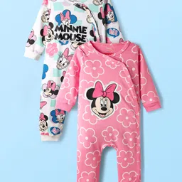 Babyhug Disney Interlock Knit Full Sleeves Rompers With Minnie Mouse Graphics Pack of 2 - Pink & White-picture-13