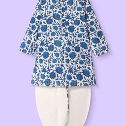 Babyhug Cotton Woven Full Sleeves Kurta Dhoti Set With Floral Print - White-image-31