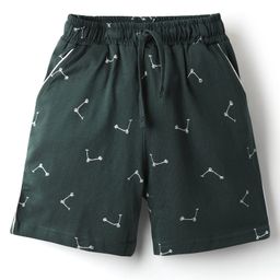 Evimo Single Jersey Knit Knee Length Shorts With Tricycle Print - Dark Green-image-76
