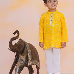 KID1 Cotton Full Sleeves Bandhani Printed & Lace Embellished Kurta Pyjama Set - Yellow-image-48