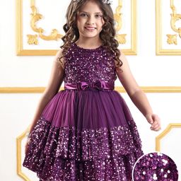 Mark & Mia Cotton Woven Sleeveless Flared Party Dress With Sequins & Bow Applique - Purple-picture-20