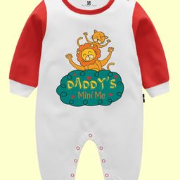 The Peppy Tend 100% Cotton Fathers Day Theme Full Sleeves Daddys Mine Text Printed Romper - White & Red-image-35