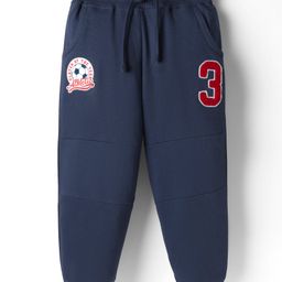 Babyhug Terry Cotton Knit Full Length Text Printed Cut & Sew Lounge Pant With Embroidery - Navy Blue-picture-17