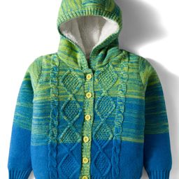 Babyhug Knitted Full Sleeves Hooded Front Open Sweater With Cable Knit Design - Green & Blue-picture-5