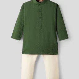 Ridokidz Full Sleeves Chevron Embroidered Kurta Pyjama Set - Green-picture-25