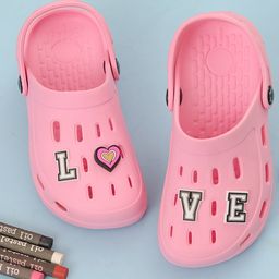 Yellow Bee Solid Perforated Clogs With Love Text & Heart Charms - Pink-picture-16