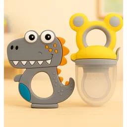 Badal Kidz Essential Combo Mickey Fruit Nibbler & BPA Free Teether - Yellow & Grey-picture-14