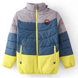 Babyhug Full Sleeves Front Open Padded Hooded Jacket with Detachable Hood Colour Block Design & Patch Detailing - Multicolour image 2