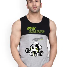 SLOWLORIS Printed Super Combed Cotton Gym Vest VSL26 GYM BLACKGREY-image-10