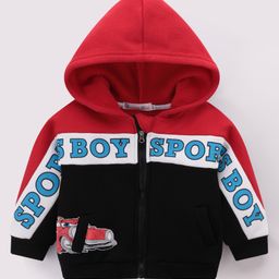 Kookie Kids Full Sleeves Front Open Hooded Sweatjacket with Colour Block Design & Text Print - Multicolour image 3