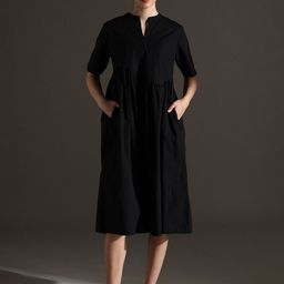 Atha Fashion Black Thistle Dress Solid Side Tape Round Neck Cotton Peplum Midi Dress-image-24