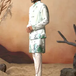 HILO DESIGN Men Printed Regular Kurta with Trousers image 4