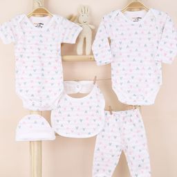 Moms Home Infants Pack Of 5 Little Hearts Print Organic Cotton Baby Essentials Gift Hamper-36