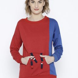 Belle Fille Women Red & Blue Colourblocked Sweatshirt-image-53