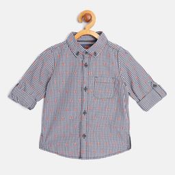 mothercare Boys Navy Blue & White Pure Cotton Micro Checks Casual Shirt-image-33