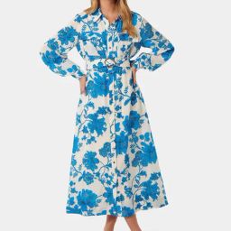 Forever New White & Blue Floral Print Maxi Dress-image-62