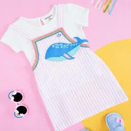 Pantaloons Baby Kids White & Blue Cotton Printed Dungaree Set-image-28