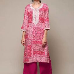 Biba Pink Embroidered Straight Kurta-image-36