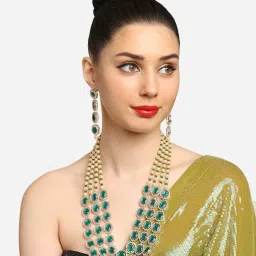 Zaveri Pearls Green Multi Layered Austrian Diamonds Artificial Stones Necklace Set-ZPFK16923 image 4