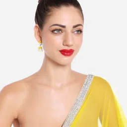 Zaveri Pearls Yellow & Blue Peacock Enamel Ethnic Style Jhumki Earring-ZPFK16465 image 4