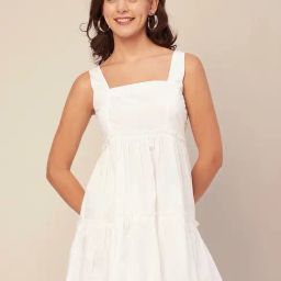 Moomaya White Cotton Regular Fit A Line Dress-image-58