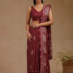 Soch Maroon Other Printed Saree With Unstitched Blouse-image-82
