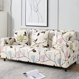 Bajo's Cream-Coloured & Brown Printed Polyester 1 Piece Sofa Cover With Arms-image-26