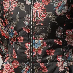 Label Ritu Kumar Black & Red Floral Print Puffer Jacket image 4