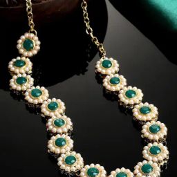 Karatcart Gold Plated Green Sun Flower Design Kundan Metal Hair Band for Women-picture-19