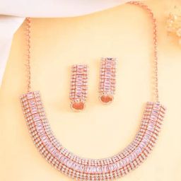 VOJ Rose Gold Artificial Stones Studded Necklace & Earring Set-18