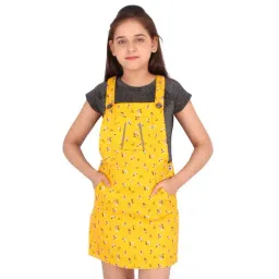 Cutecumber Kids Yellow & Grey Printed Top with Dungaree-image-13