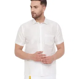 VASTRAMAY White Straight Fit Self Pattern Ethnic Shirt-image-56
