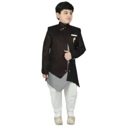 SG Yuvraj Sherwani Set Brown & White Printed Sherwani with Pyjama-image-1