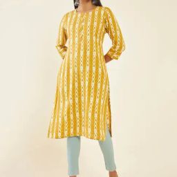 Soch Yellow Rayon Printed Kurta-image-34