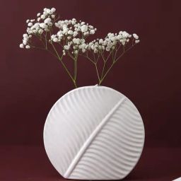 Tayhaa White Ceramic Leaf Pattern Vase-17