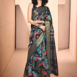 Satrani Multicolored Woven Saree With Unstitched Blouse-image-17