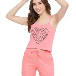 La Intimo Pink Printed Camisole Top With Shorts-image-12