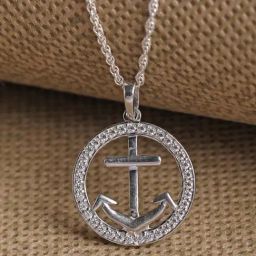 Clara 92.5 Sterling Silver Anchor Halo Pendant with Chain for Women-image-56