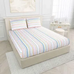 Haus & Kinder Multicolor Cotton 186 TC King Bedsheet with 2 Pillow Covers-image-50