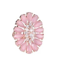 Saraf RS Jewellery Rose Quartz and AD Floral Ring Baby Pink Pastel Diamond Handcrafted Adjustable-image-53