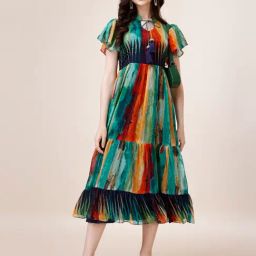 Fashion2wear Multi Abstract Short sleeves Midi Dress-image-35