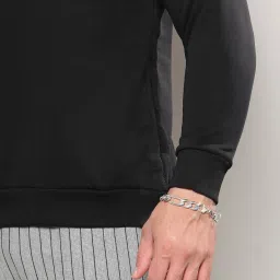 Instafab Plus Black & Grey Cotton Regular Fit Colour Block Plus Size Hooded Sweatshirt image 4
