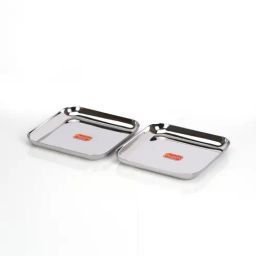 Sumeet Silver Stainless Steel Serving Plate - Set of 2-46