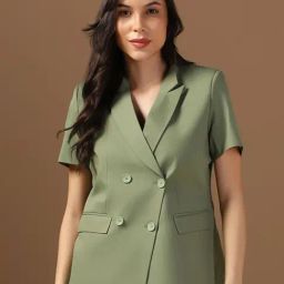TAHVO Green Polyviscose Solid Half Sleeves Blazers-image-54