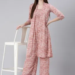 SHOWOFF Mauve & White Printed Maxi Jumpsuit With Shrug image 4