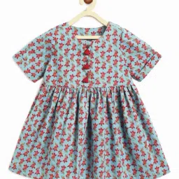 Campana Girls Blue & Red Cotton Floral Anarkali Kurti-image-18