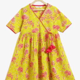 Campana Girls Green Cotton Floral Anarkali Kurti-picture-35