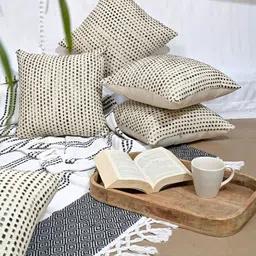 ANWYN Beige & Black Set of 5 Square Cushion Covers-38