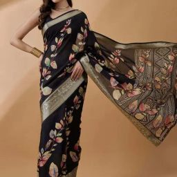 Winza Designer Black Printed Saree With Unstitched Blouse-picture-6