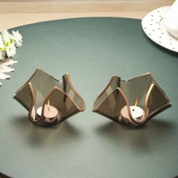 Troveas Brown Glass Caramel Flame Candle Holder - Set of 2-image-53